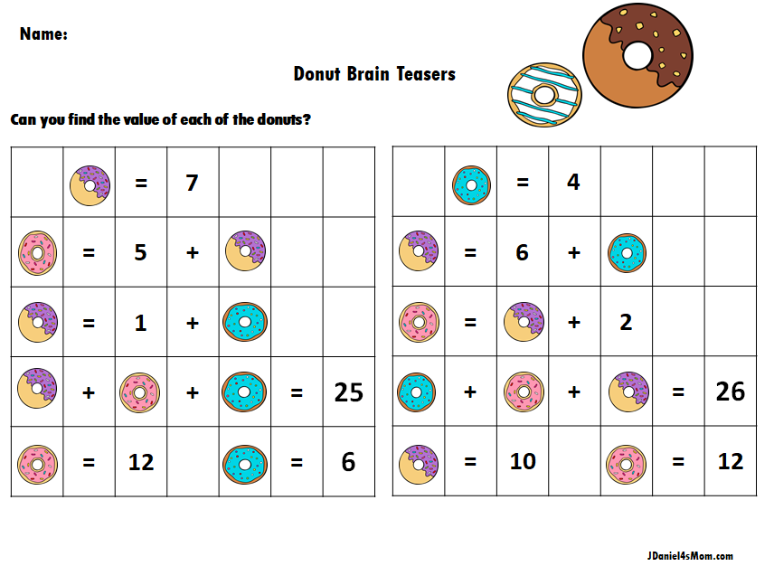 Donut Themed Brain Teasers for Kids - Answer Key