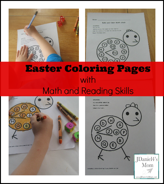 Easter Coloring Pages with Math and Reading Skills