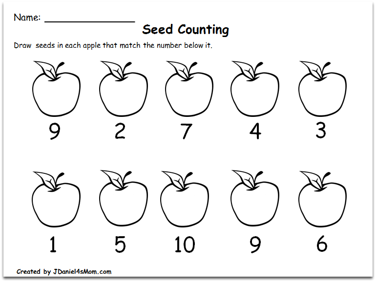 Counting Worksheets 1-10 with an Apple Theme : Writing the Number of Seeds with the Numbers Mixed Up