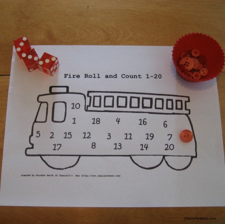 Fire Safety Themed Activities -  Roll and Cover Fire Truck