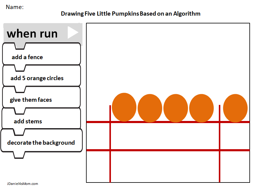 Five Little Pumpkins Sitting on a Fence Coding Algorithm - Five Orange Circles on a Fence