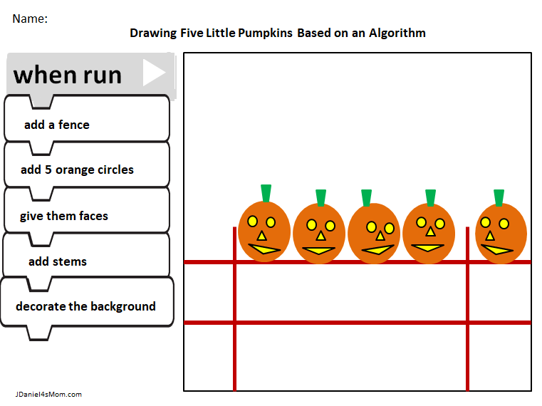 Five Little Pumpkins Sitting on a Fence Coding Algorithm - Five Jack O'Lanterns on a Fence