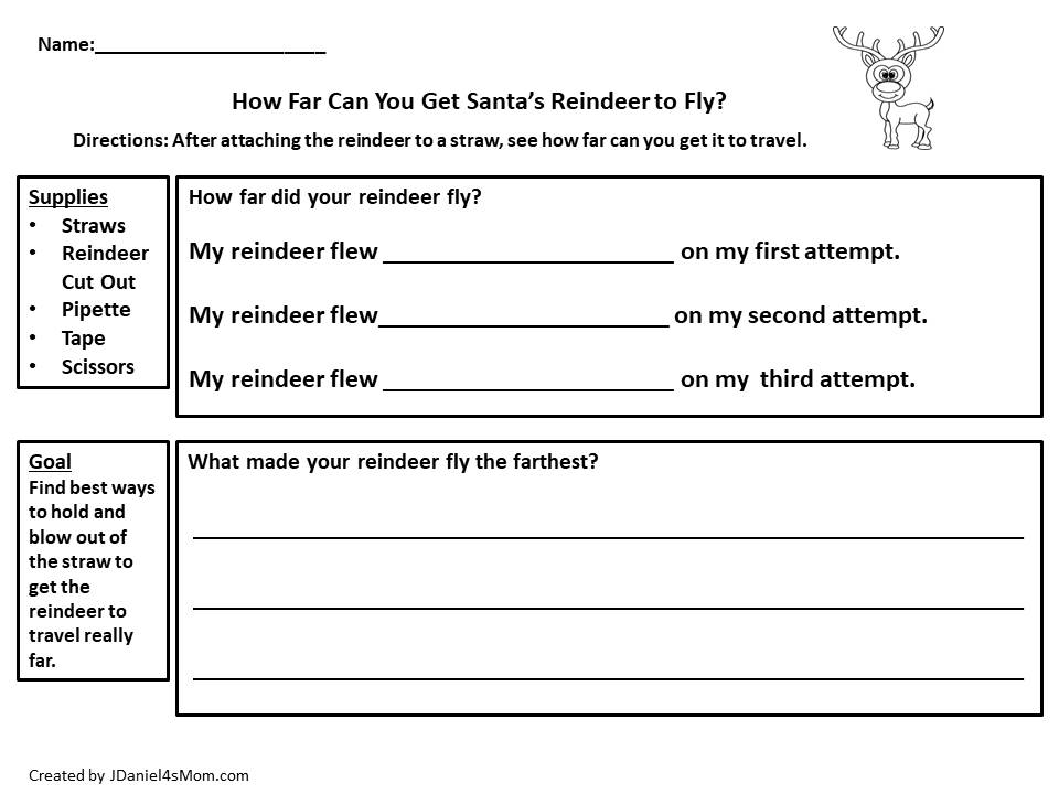 Flying Reindeer STEM Activity- Recording Printable