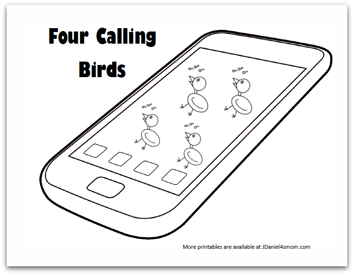 Four Calling Birds Coloring Page