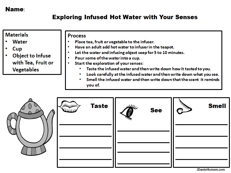 Exploring Infused Hot and Cold Water with Your Senses -Cold Infused Water Recording Worksheet
