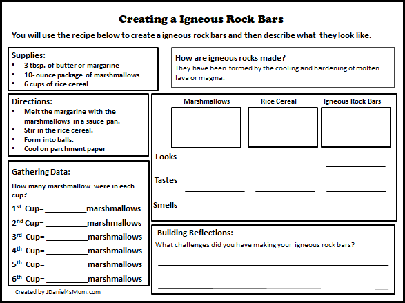 Igneous Cookie Bar Recipe and Rock Cycle Activity Printable for Kids to Explore