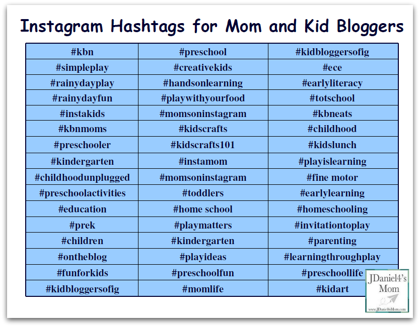 Instagram Hashtags for Mom and Kid Bloggers Printable List