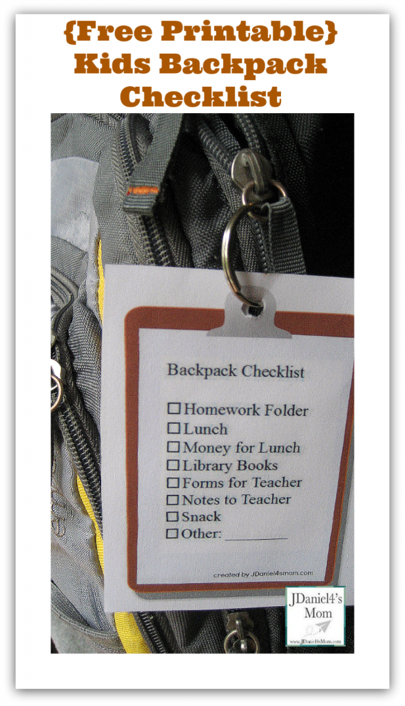 Printable Checklist For Packing Up Backpack At The End Of The School Day