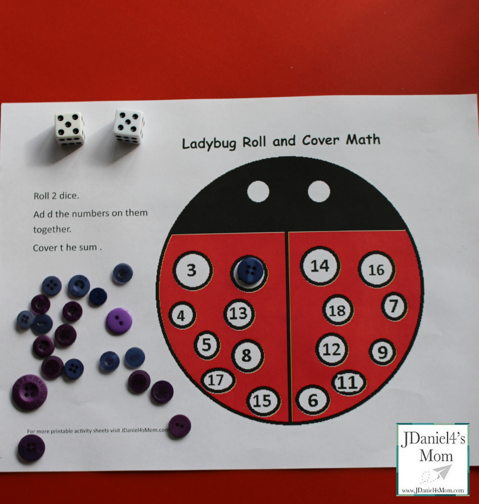 kids math games- ladybug roll and cover math