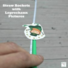 leaping leprechaun picture on a straw rocket close up sharp featured