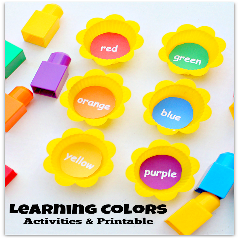 Learning Colors Activities and Printable - We used Mega Bloks and muffin cups along with a free printable. You could have LEGO and a muffin tin if you like.