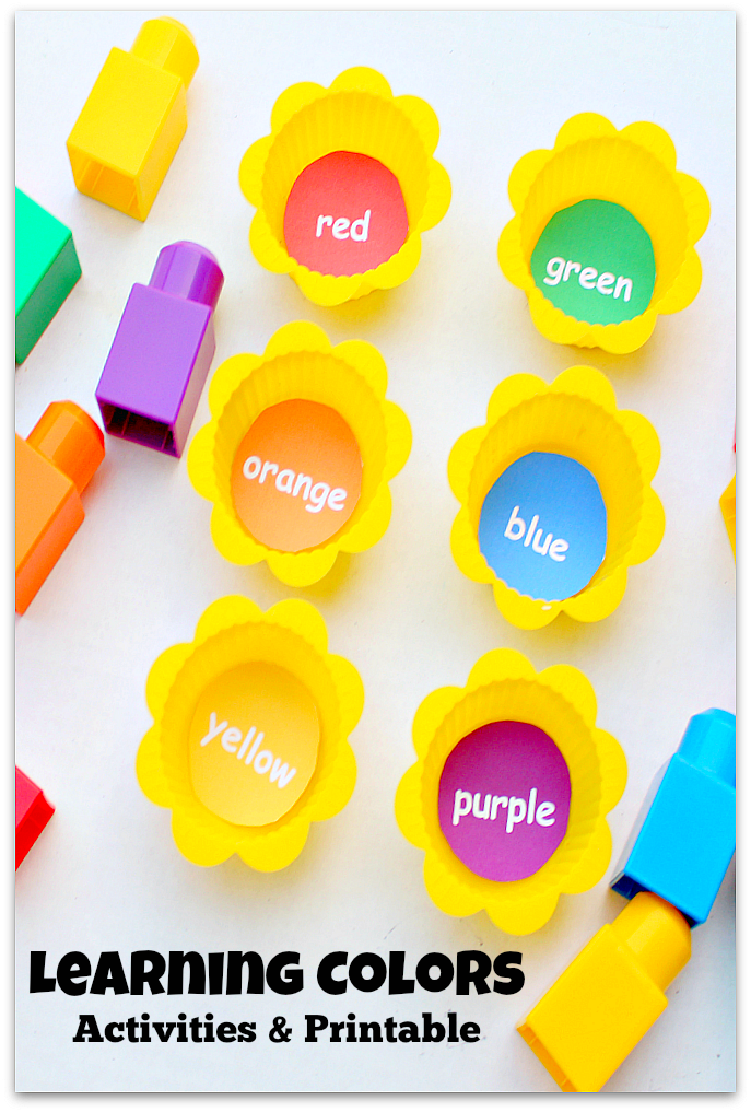 Learning Colors Activities and Printable - We used Mega Bloks and muffin cups along with a free printable. You could have LEGO and a muffin tin if you would like to.