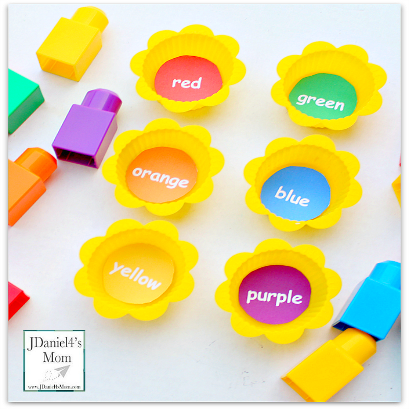 Learning Colors Activities and Printable - We used Mega Bloks and muffin cups along with a free printable. You could have LEGO and a muffin tin if you would like to.