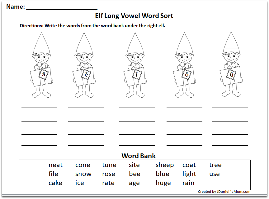 Elf on the Shelf Long and Short Vowel Word Sorts - Long Vowel Sort
