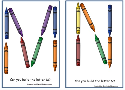 Letter Letters with Crayons Printable Task Cards - M and N Letter Cards