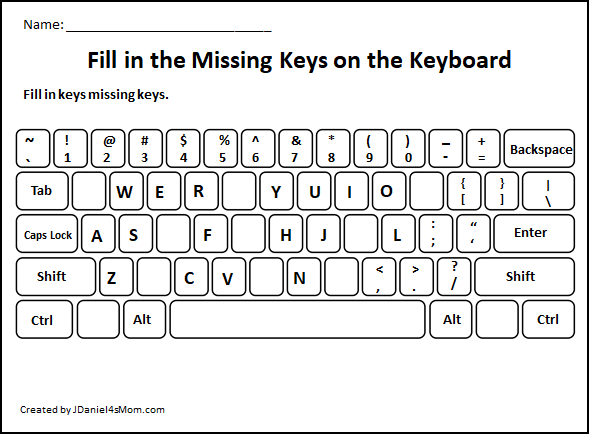 Learning the Computer Keyboard Layout - Fill in the missing letters all over the keyboard.