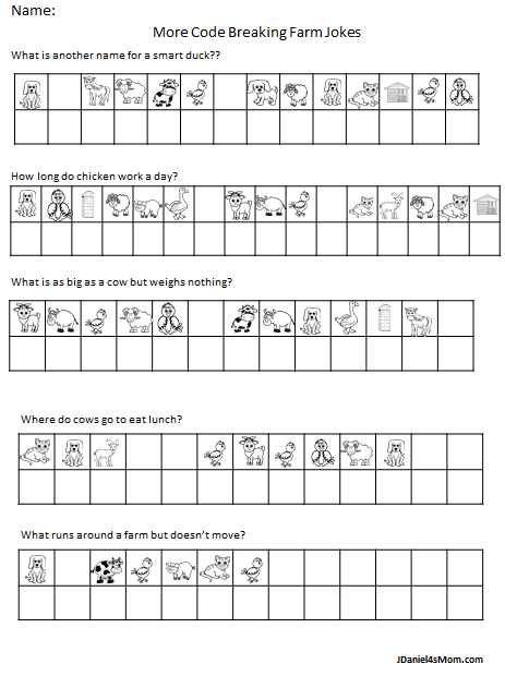 Farm Jokes Code Breaking Puzzle Activity with Printable Worksheets - This what page two looks like.