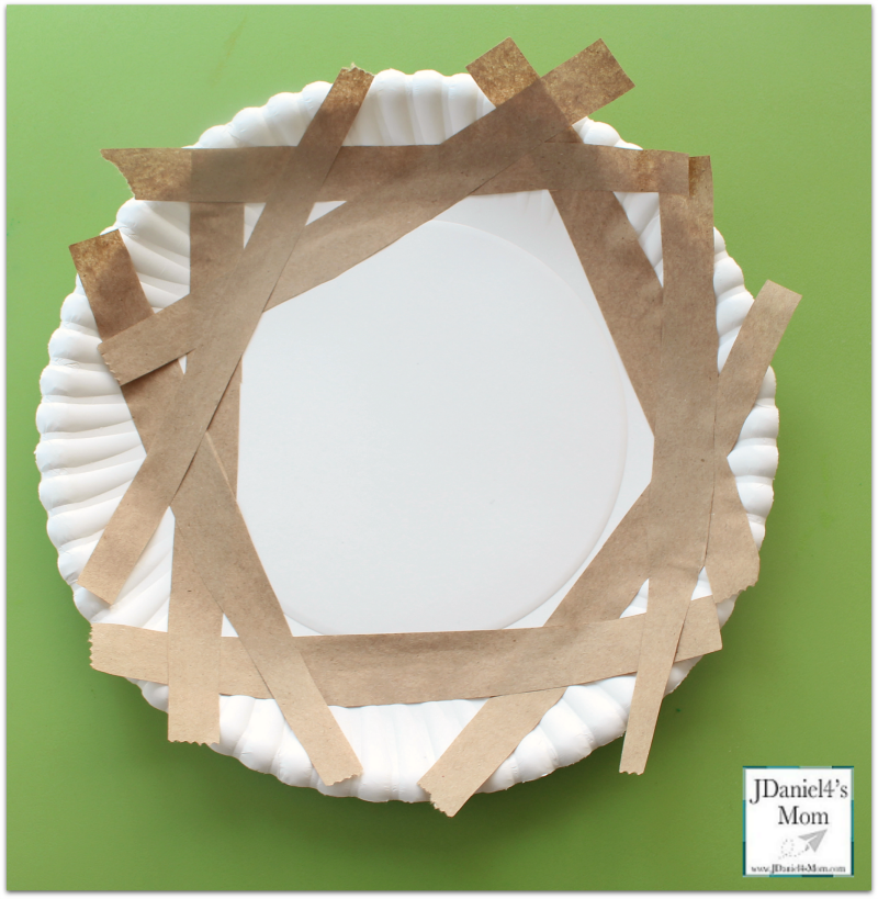 Bird Nest Craft Paper Plate Nest- Adding Paper Strips