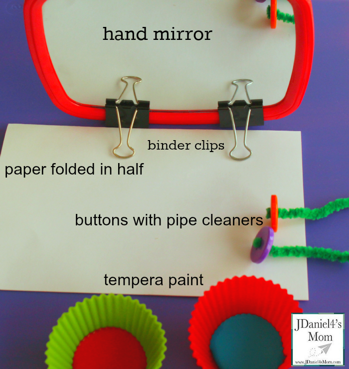 Cool Painting Ideas- Exploring Symmetry     This activity uses a mirror, binder clips and button brushes to create and explore.