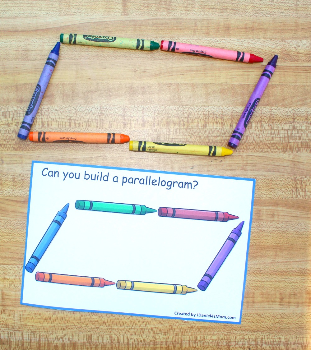 Building Shapes with Crayons STEM Task Cards for Kids - Parallelogram