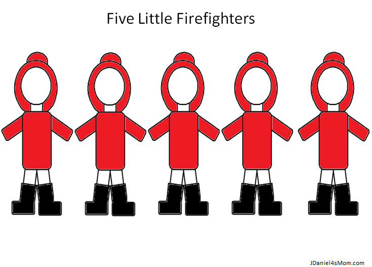 Community Helpers Activities for Kindergarten - Partially Color Five Little Firefighters Printable