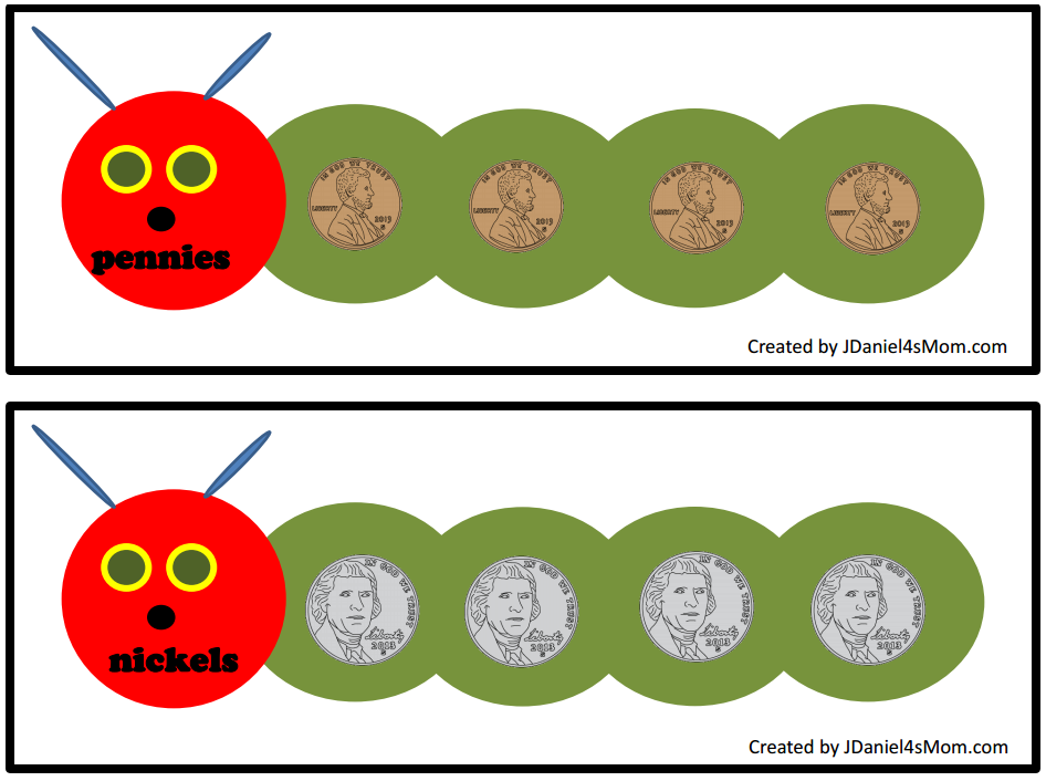 This counting money with caterpillars set would be wonderful to explore after reading the book The Very Hungry Caterpillar. This mats will help your kids explore coins.