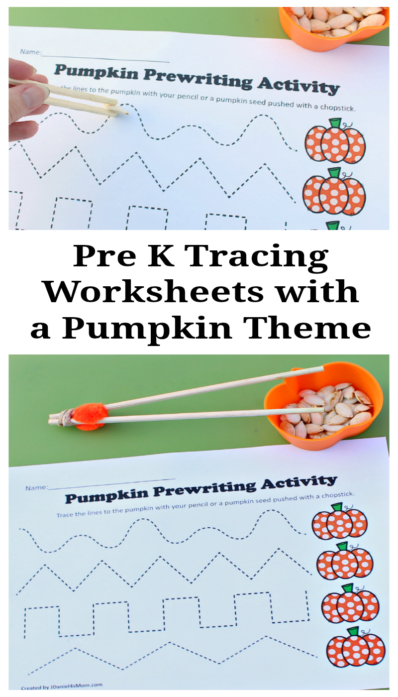 Pre K Tracing Worksheets with a Pumpkin Theme -Your children at home or students at school will have fun working on fine motor skills with this fall themed activity.