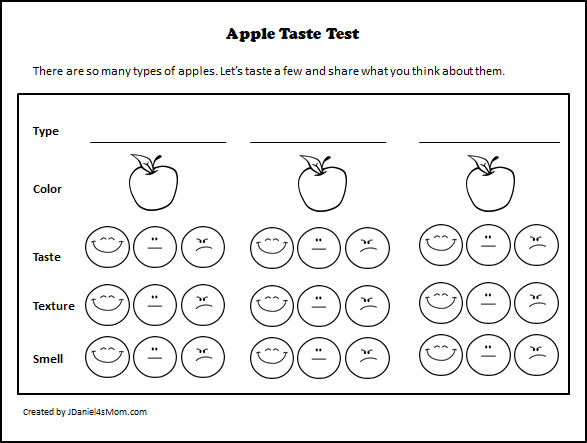 Apple Taste Test with Printables and Editable Place Cards - Preschool Tasting Printable