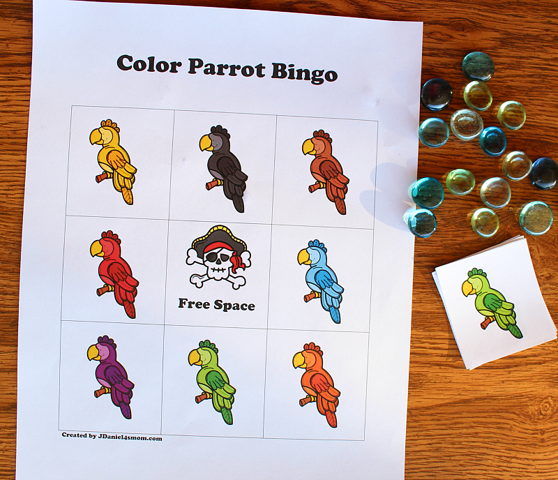 Printable Bingo Cards That Explore Colors with Parrots for Kids - Supplies