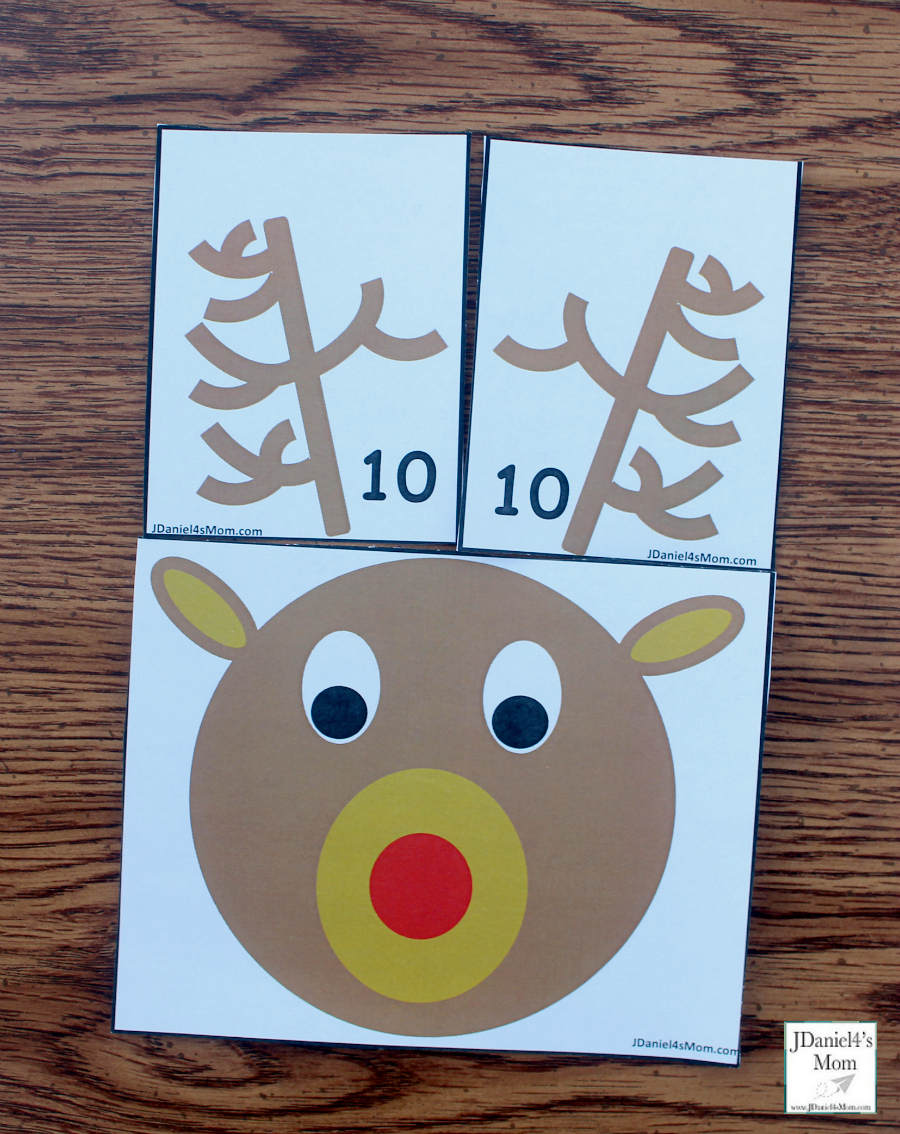 Reindeer Antlers Number Recongition - Students at school or children at home can work on number recognition and counting skills using this free printable set. It includes reindeer counting heads and ten pairs of antlers. Each anter card displays a number in antler points and number form. Children will have fun changing the number o antlers on their reindeer. This pair explores the number ten.