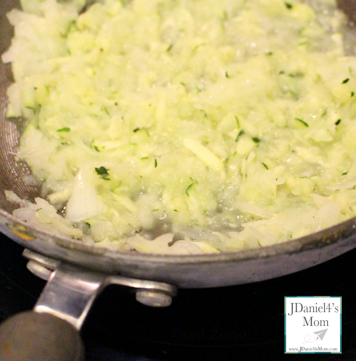 Onions being sauteed for the potato pancake recipe.