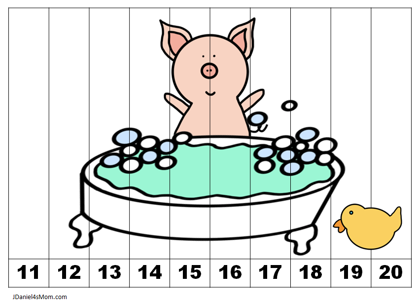 Counting and Skip Count Printables Based on If Your Give a Pig and a Pancake - This is the pig and bathtub page colored in.