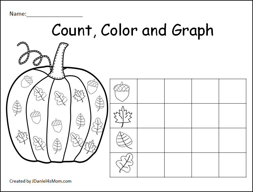 Count, Color and Graph Pumpkin Sheets- This is a set of free graphing sheets featuring fall leaves and acorns. This is a picture of the simple graph.