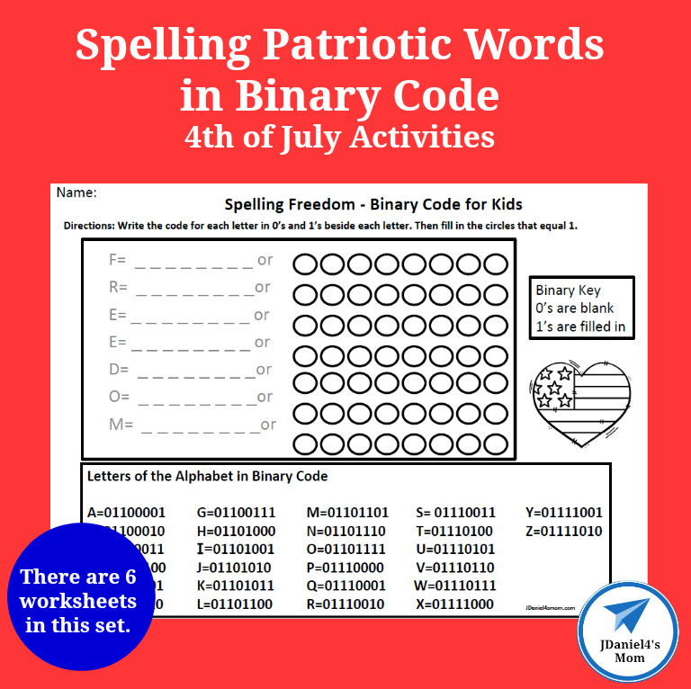 4th of July Activities- Spelling Patriotic Words in Binary Code