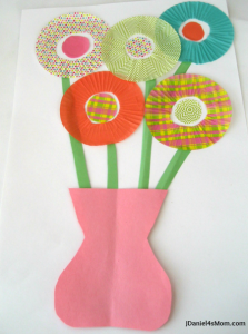 Cupcake liner flowers in a vase.