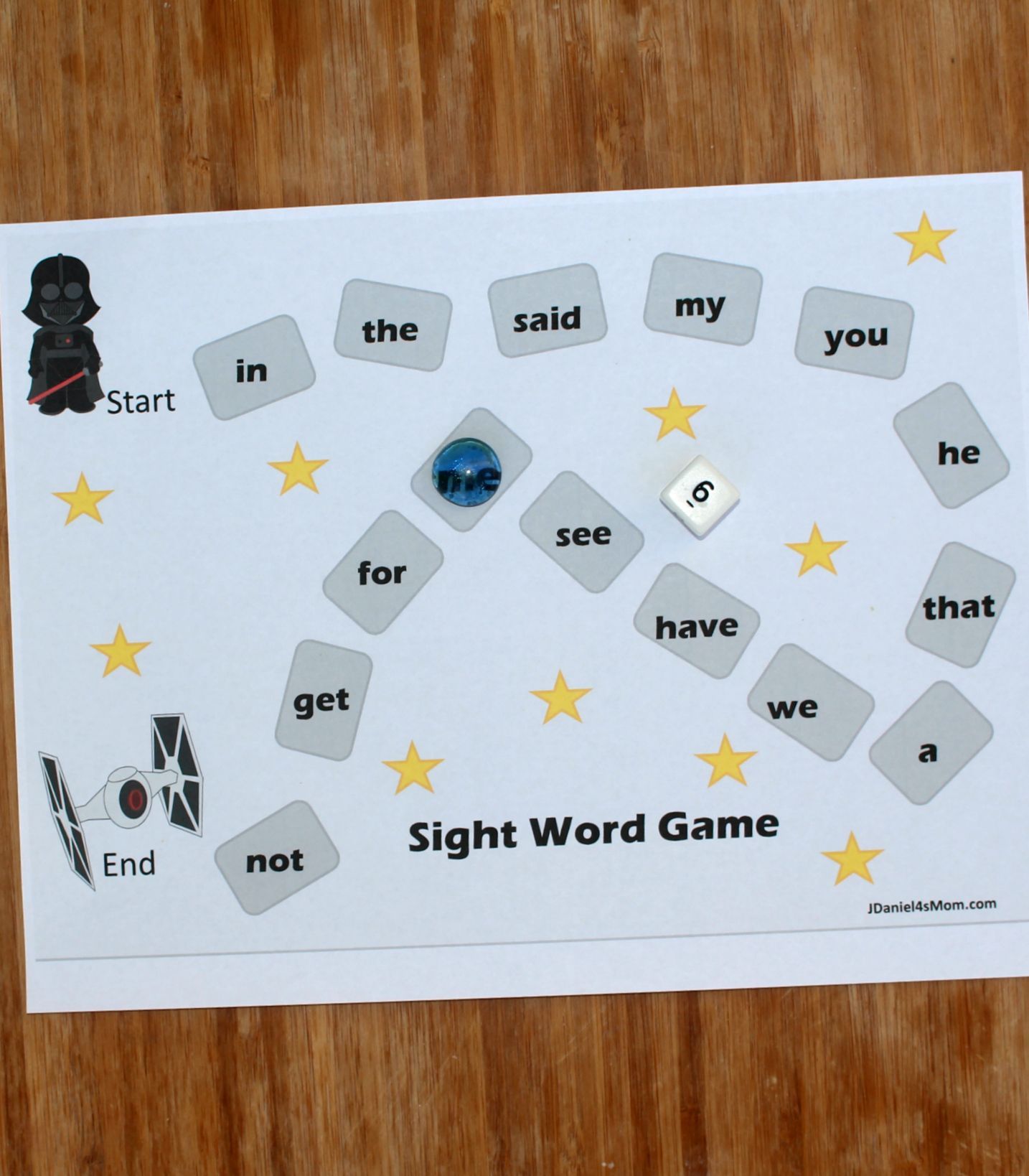 Editable Sight Word Game with a Star Wars Theme - The words are filled in.