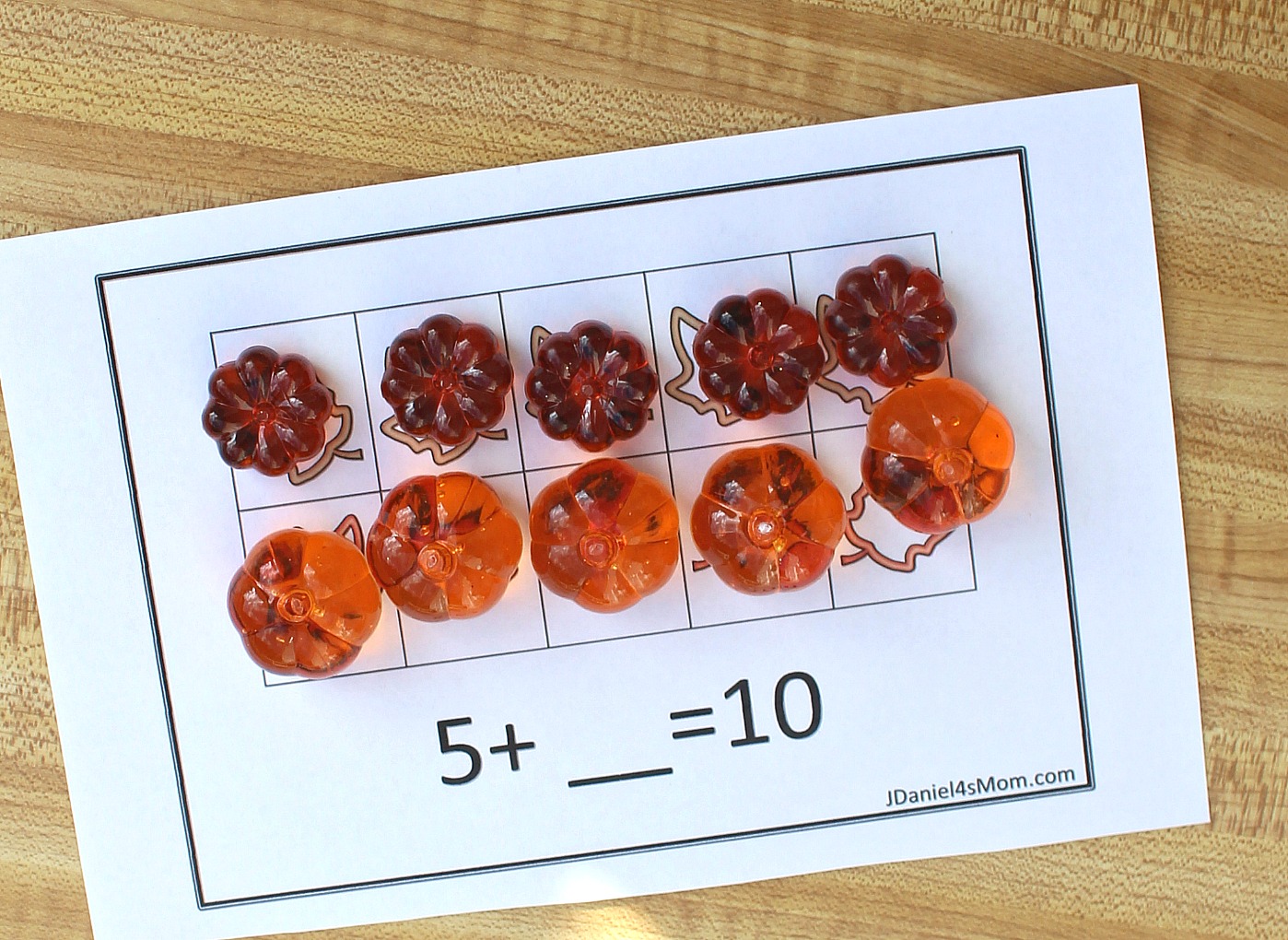 Fall-Themed Free Ten Frame Addition Worksheets - Adding Five Plus Five