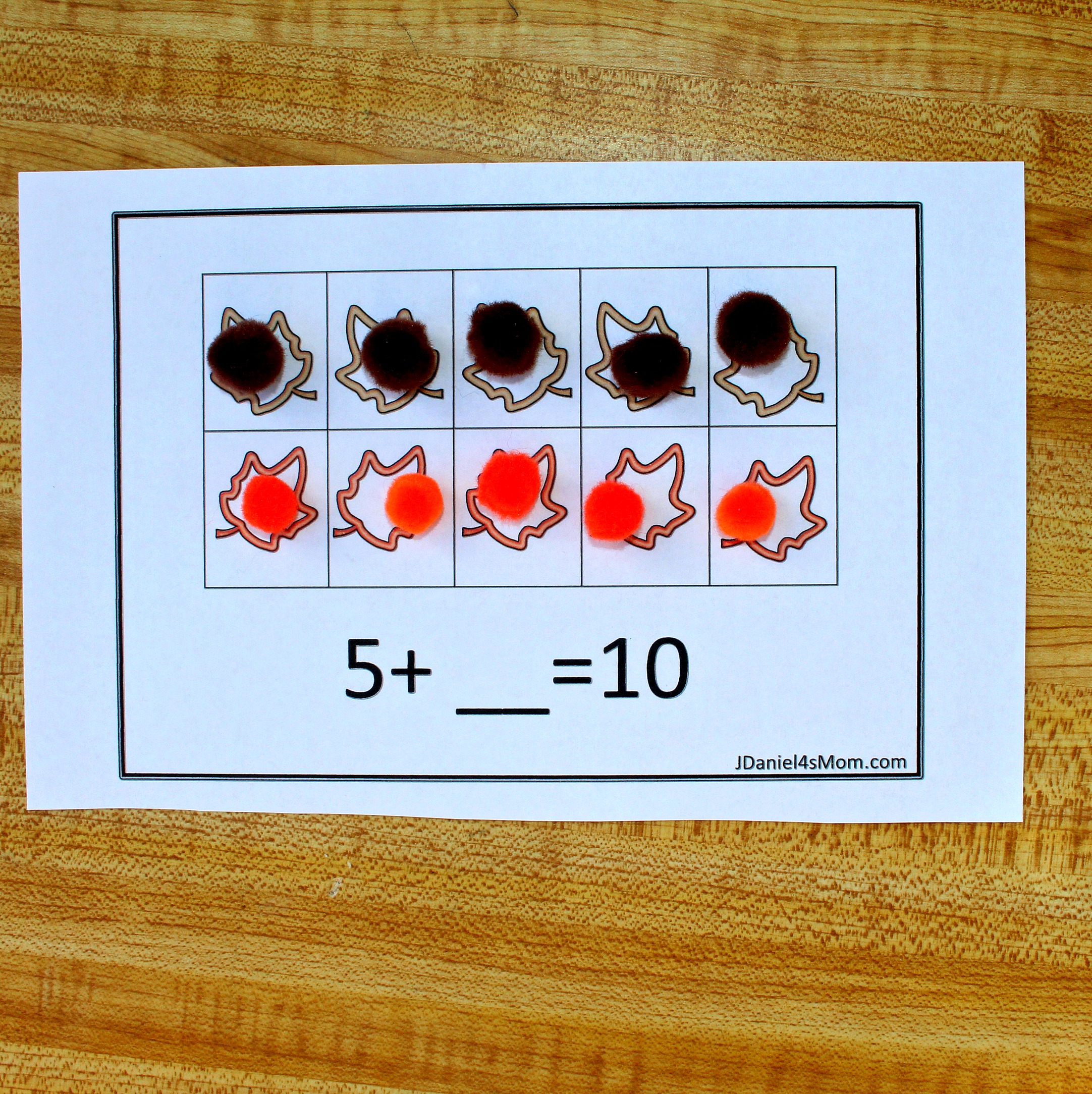Fall Themed Free Ten Frame Addition Worksheets