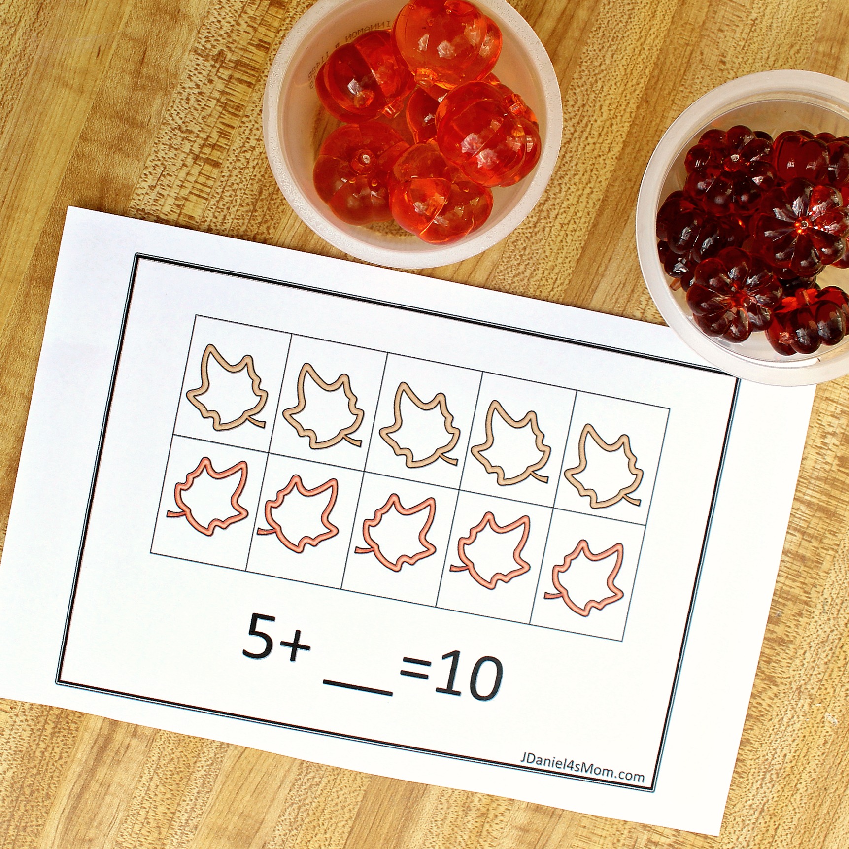 Fall-Themed Free Ten Frame Addition Worksheets - Ready to Add Five Plus Five