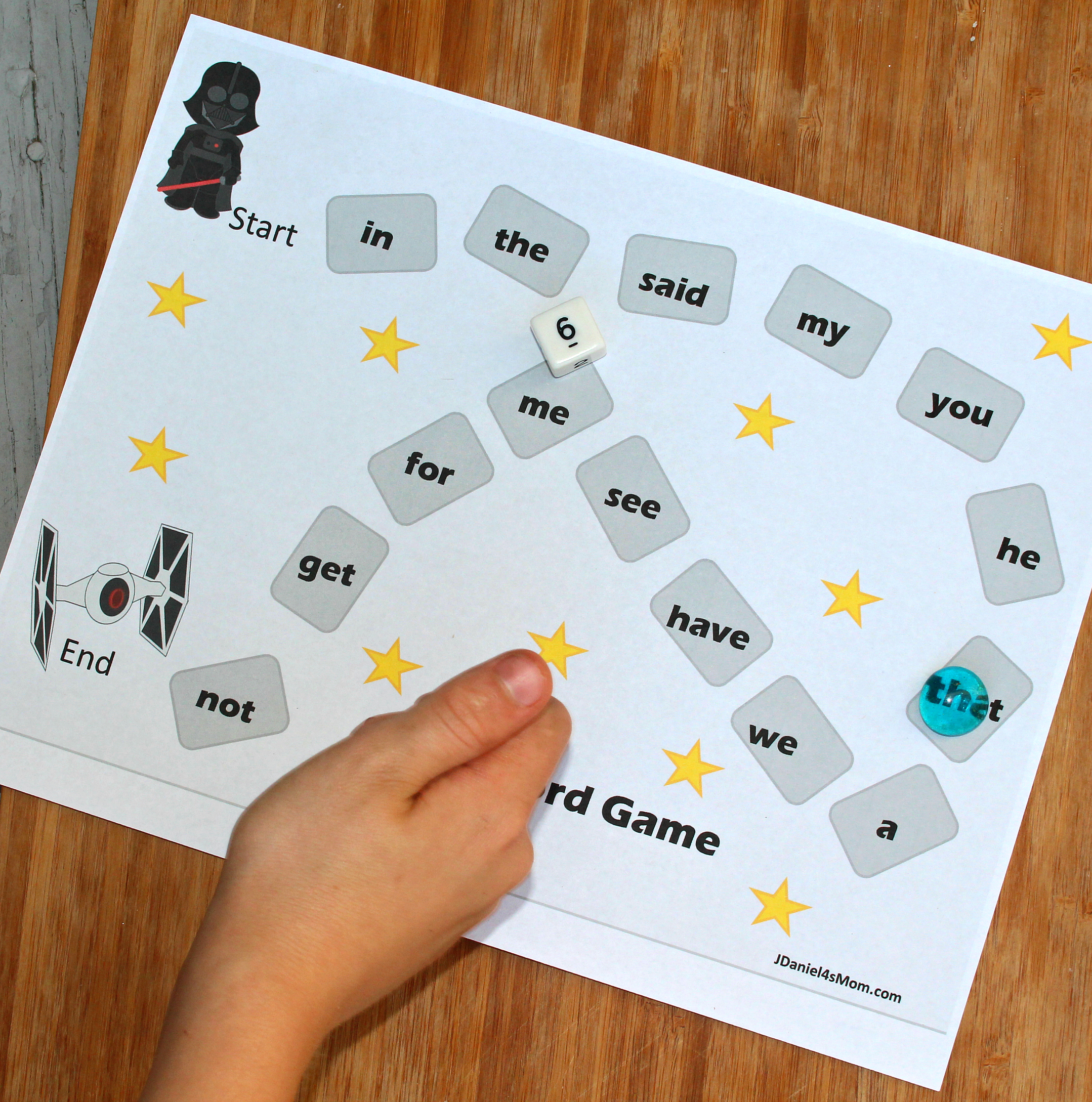 Top 50 Star Wars Crafts, Activities, Workbooks, Worksheets to entertain your family, featured by top US Disney Blogger, Marcie and the Mouse: Editable Sight Word Game with a Star Wars Theme - Playing the Game