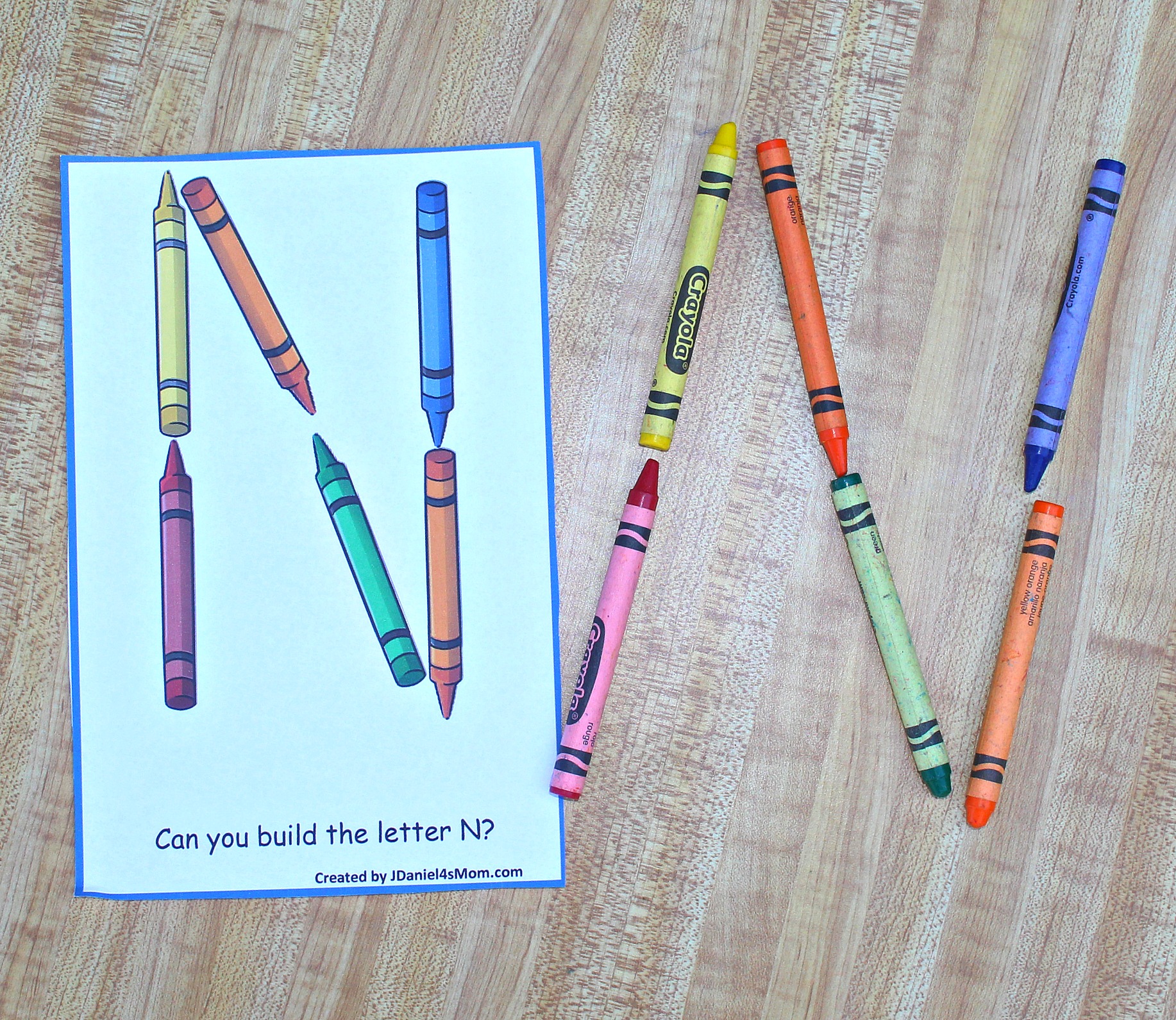 Letter Letters with Crayons Printable Task Cards - M and N Letter Cards - Working on the Letter N
