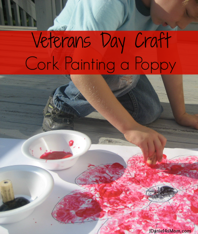Veterans Day Craft - Cork Painting a Poppy