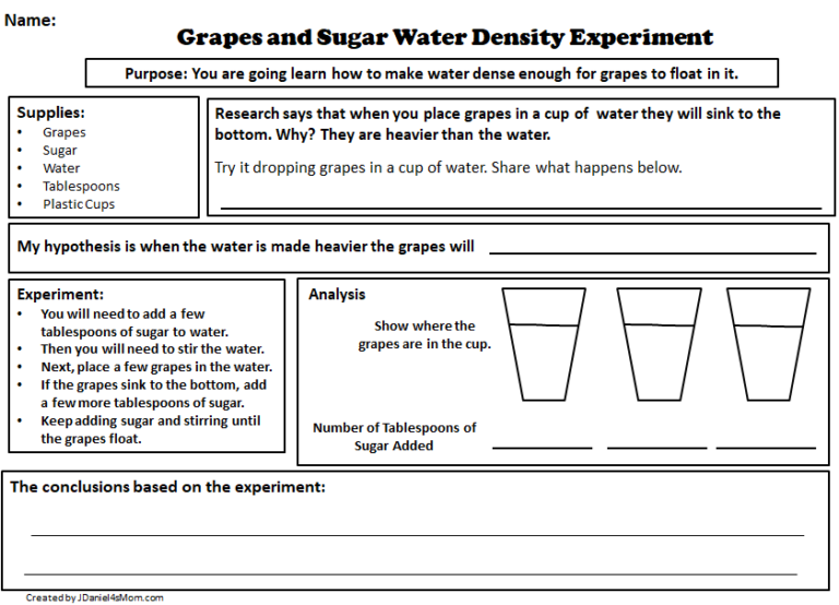 salt water density experiment worksheet